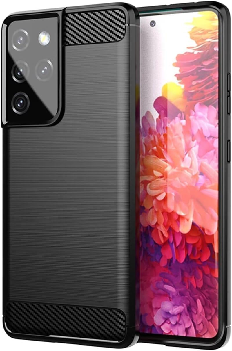 Aikcks for Samsung Galaxy S21 Ultra 5G Phone case, Shockproof, Scratch Resistant Carbon Fiber Jacket, Soft TPU, for Galaxy S21 Ultra 5G case (Black) - Image 1
